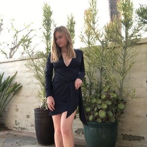 Sexy blue dress with a low neckline